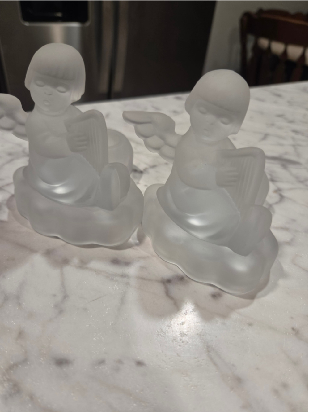 Unbranded Frosted Glass Angel Candle Holders Set One Size Clear